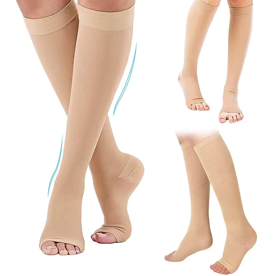 Chaussettes de Compression Médicales 15-20 mmHg – Anti-Varices, Sans Orteils, Unisexe