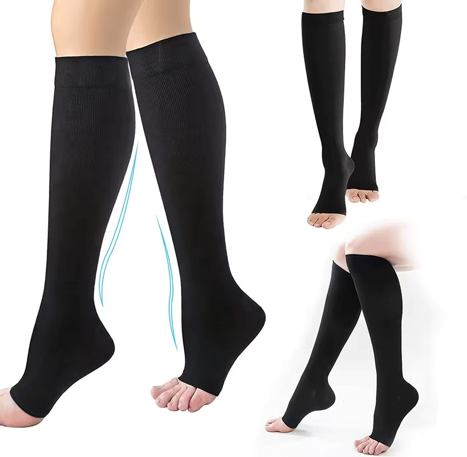 Chaussettes de Compression Médicales 15-20 mmHg – Anti-Varices, Sans Orteils, Unisexe