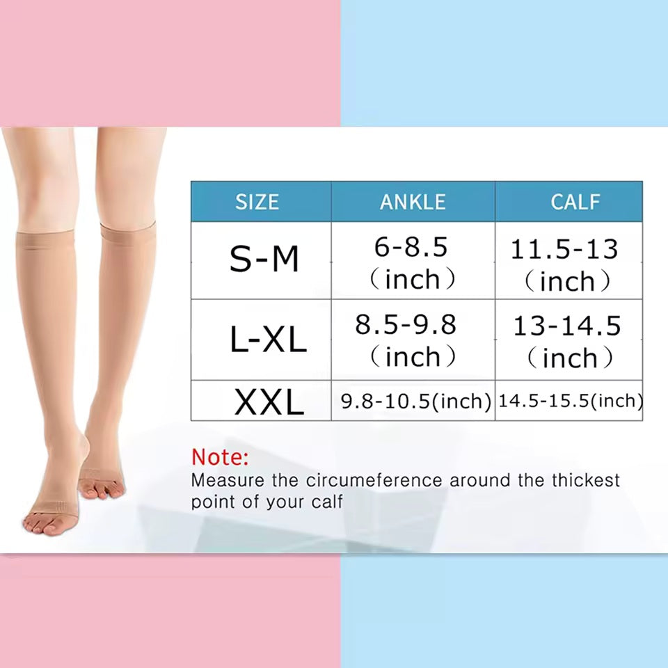 Chaussettes de Compression Médicales 15-20 mmHg – Anti-Varices, Sans Orteils, Unisexe